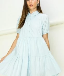 HYFVE Women's Light Blue Button Dress