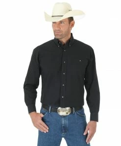 Men's Wrangler George Strait Black Solid Button Down Shirt