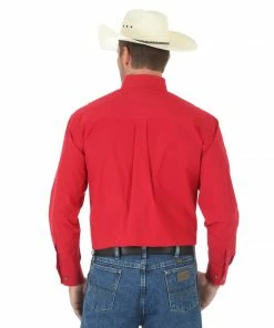 Men's Wrangler George Strait Red Solid Button Down Shirt