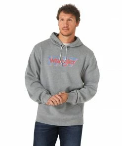 Outerwear Men's Wrangler Grey Long Sleeve Hoodie With Kangaroo Pockets