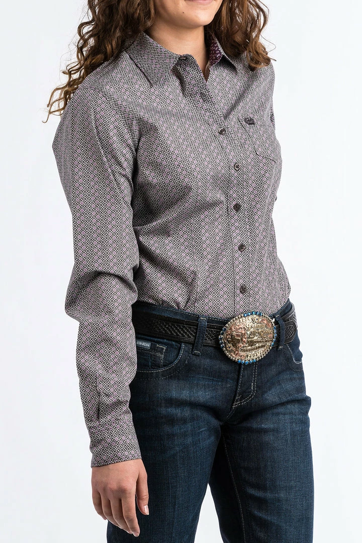 Cinch Women's Mauve & Lavender Printed Button Up Western Shirt 1 Cinch Women's Mauve & Lavender Printed Button Up Western Shirt
