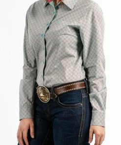 Cinch Womens Aqua Print Western Shirt Women's