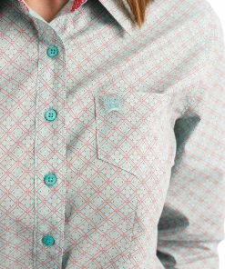 Cinch Womens Aqua Print Western Shirt Women's