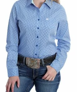 Women's Cinch Blue Printed Long Sleeve Button Down Shirt