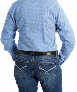 Women's Cinch Blue Printed Long Sleeve Button Down Shirt