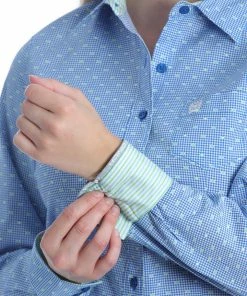 Women's Cinch Blue Printed Long Sleeve Button Down Shirt