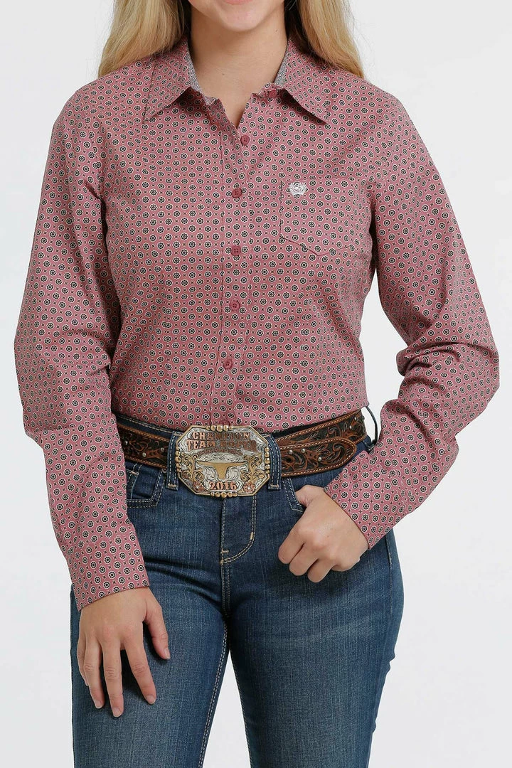 Women's Cinch Pink Print Western Long Sleeve Shirt 2 Women's Cinch Pink Print Western Long Sleeve Shirt