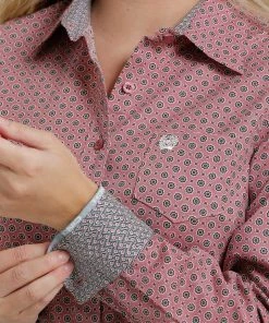 Women's Cinch Pink Print Western Long Sleeve Shirt 7 Women's Cinch Pink Print Western Long Sleeve Shirt