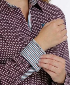 Women's Cinch Purple Print Long Sleeve Button Down Shirt