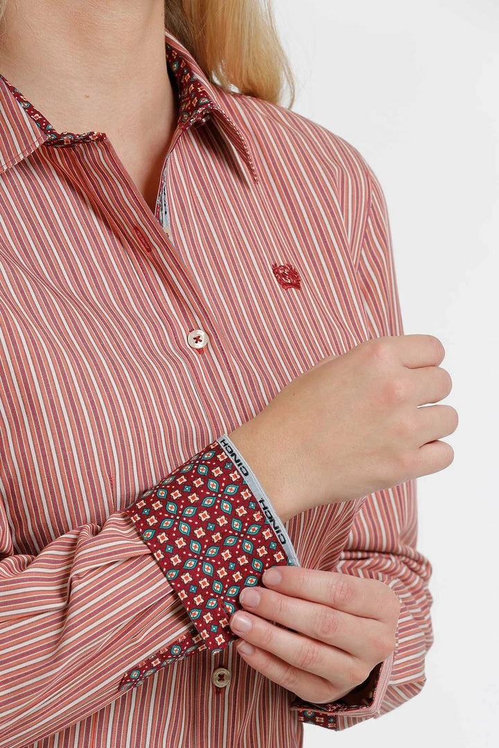 Women's Cinch Orange Stripe Long Sleeve Shirt Western Shirts 3 Women's Cinch Orange Stripe Long Sleeve Shirt Western Shirts