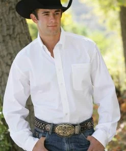 Long Sleeve Shirts Men's Cinch Solid White Long Sleeve Button Down Shirt