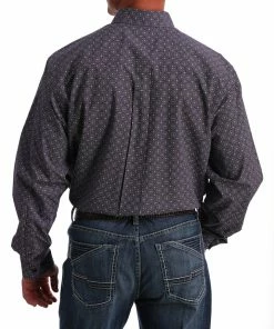 MEN'S CINCH PURPLE AND WHITE GEOMETRIC PRINT BUTTON-DOWN WESTERN SHIRT