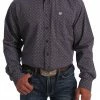 MEN'S CINCH PURPLE AND WHITE GEOMETRIC PRINT BUTTON-DOWN WESTERN SHIRT
