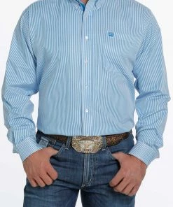 Men's Cinch Blue Stripe Long Sleeve Button Down Shirt Long Sleeve Shirts
