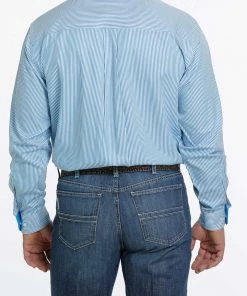 Men's Cinch Blue Stripe Long Sleeve Button Down Shirt Long Sleeve Shirts