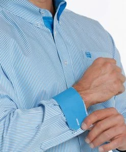 Men's Cinch Blue Stripe Long Sleeve Button Down Shirt Long Sleeve Shirts