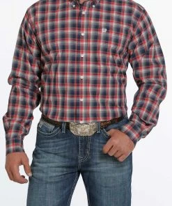 Men's Cinch Navy Plaid Long Sleeve Shirt