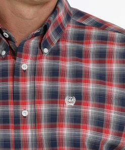 Men's Cinch Navy Plaid Long Sleeve Shirt