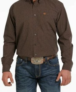 Men's Cinch Brown Print Long Sleeve Button Down Shirt