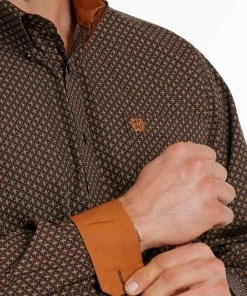 Men's Cinch Brown Print Long Sleeve Button Down Shirt