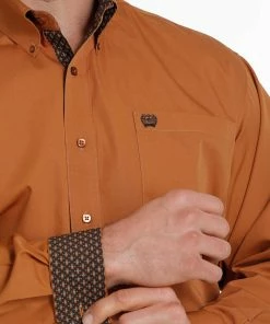 Men's Cinch Copper Solid Long Sleeve Western Shirt 5 Men's Cinch Copper Solid Long Sleeve Western Shirt