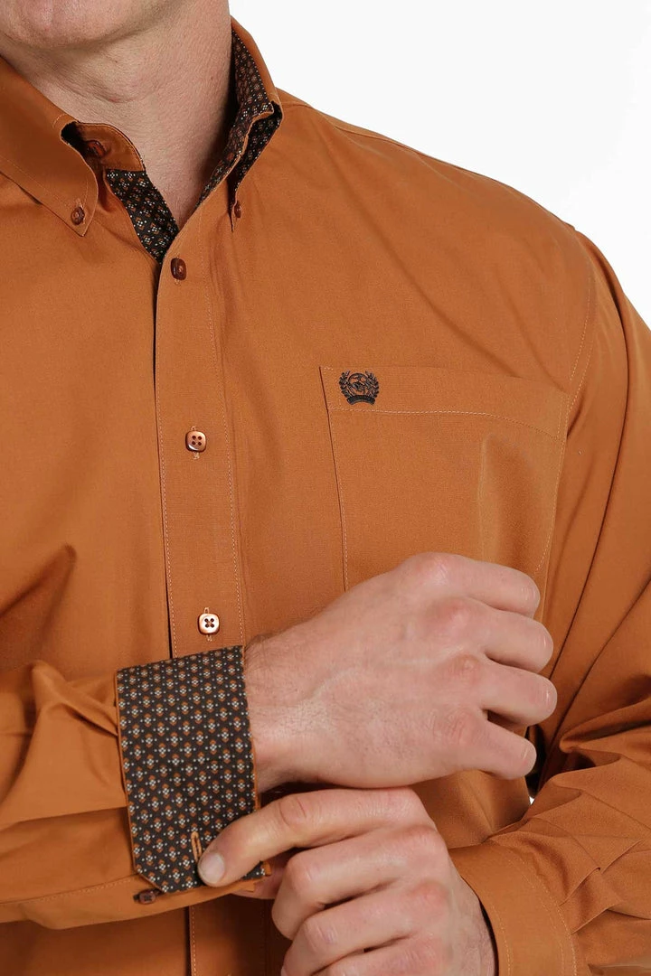 Men's Cinch Copper Solid Long Sleeve Western Shirt 3 Men's Cinch Copper Solid Long Sleeve Western Shirt