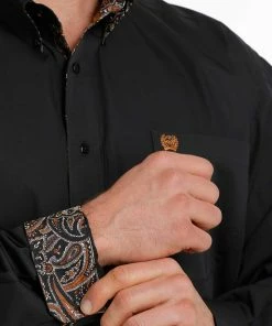 Long Sleeve Shirts Men's Cinch Black Solid Long Sleeve Western Shirt