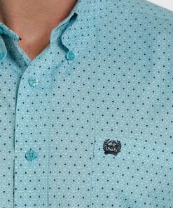 Men's Cinch Turquoise Print Long Sleeve Shirt Long Sleeve Shirts