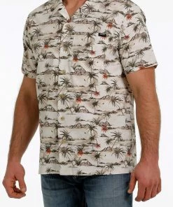 Short Sleeve Shirts Men's Cinch Short Sleeve Camp Cream Shirt