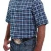MEN'S CINCH ARENAFLEX SHORT SLEEVE BUTTON-DOWN SHIRT - BLUE, TURQUOISE AND PURPLE PLAID