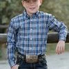 Boy's Western Shirts Boys Cinch Blue Plaid Long Sleeve Button Down Shirt