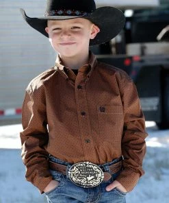 Boys Cinch Copper Print Long Sleeve Button Down Shirt