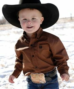 Boys Cinch Copper Print Long Sleeve Button Down Shirt