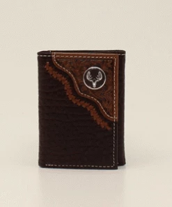 M & F Wallets Nocona Trifold Deer Skull Brown Wallet