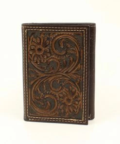M & F Tooled Leather Tri-Fold Wallet