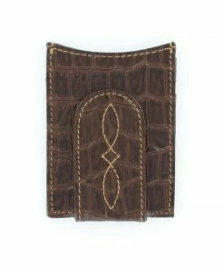 M & F Wallets Nocona Croc Brown Leather Money Clip