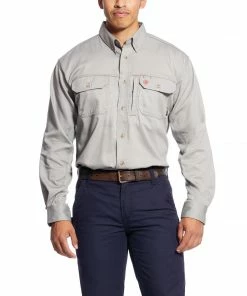 Fire Resistant Shirts Men's Ariat Flame Resistant Solid Vent Gray Work Shirt