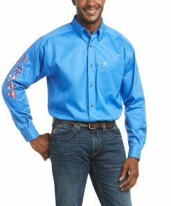 Men's Ariat Team Logo Twill Sea Scape Long Sleeve Shirt