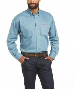 Frey Outfitters Fire Resistant Shirts Ariat FR Steel Blue Vented Work Shirt