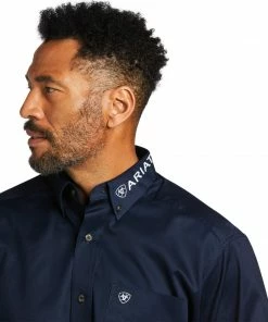 Men's Ariat Team Logo Twill Classic Navy/Star Stripe Long Sleeve Shirt Long Sleeve Shirts