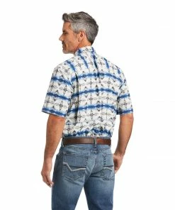 Ariat Men's Venttek Outbound Twill Blue Serape Short Sleeve Button Down Shirt Short Sleeve Shirts