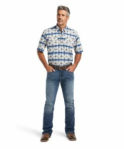 Ariat Men's Venttek Outbound Twill Blue Serape Short Sleeve Button Down Shirt Short Sleeve Shirts