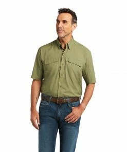 Short Sleeve Shirts Men's Ariat Venttek Outbound Classic Deep Lichen Green Short Sleeve Shirt