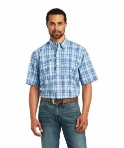 Men's Ariat VentTek Classic Dutch Blue Plaid Short Sleeve Shirt