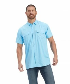 Men's Ariat VentTek Outbound Fitted Baltic Sea Short Sleeve Shirt Short Sleeve Shirts