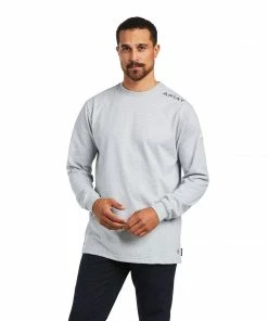 Fire Resistant Tees Men's Ariat FR Dog Tags Heather Grey Long Sleeve T-Shirt