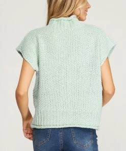 She And Sky Women's Mint Drop Shoulder Sleeveless Mock Neck Knit Sweater 5 She And Sky Women's Mint Drop Shoulder Sleeveless Mock Neck Knit Sweater