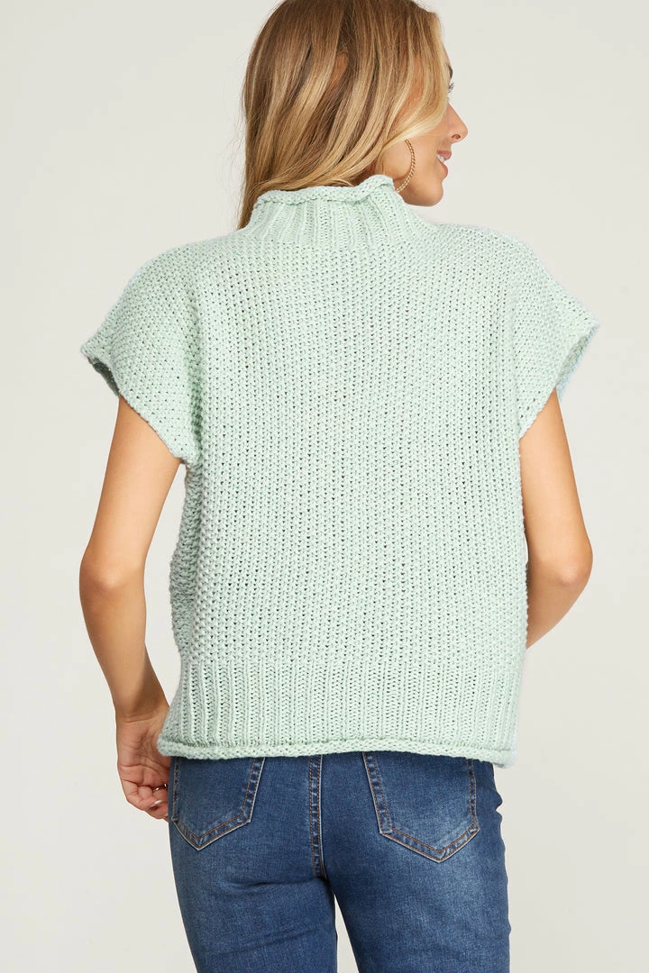 She And Sky Women's Mint Drop Shoulder Sleeveless Mock Neck Knit Sweater 3 She And Sky Women's Mint Drop Shoulder Sleeveless Mock Neck Knit Sweater