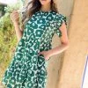 THML Women's Green Ruffle Flower Sleeve Dress