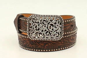Girls M & F 1 1/4" Floral Brown Belt 1 Girls M & F 1 1/4" Floral Brown Belt